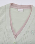 Double color v-neck cardigan - Green