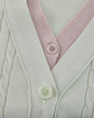 Double Color V-Neck Cardigan - Green