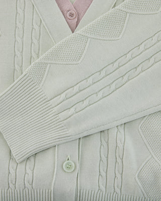 Double Color V-Neck Cardigan - Green