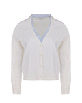 Double color v-neck cardigan - White
