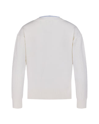 Double Color V-Neck Cardigan - White