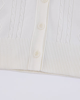 Double Color V-Neck Cardigan - White