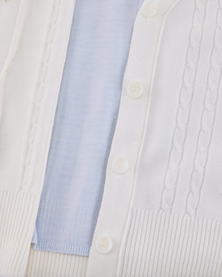 Double Color V-Neck Cardigan - White