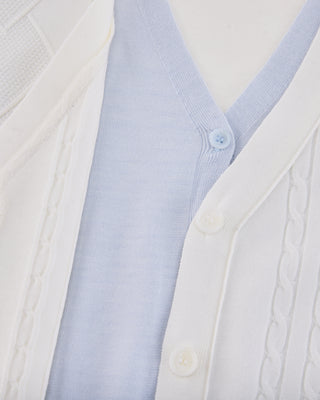 Double Color V-Neck Cardigan - White