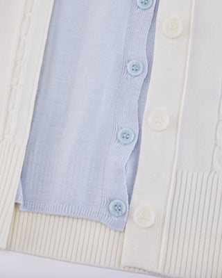 Double Color V-Neck Cardigan - White