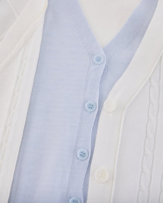Double Color V-Neck Cardigan - White