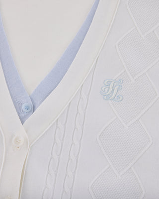 Double Color V-Neck Cardigan - White