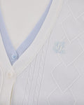 Double color v-neck cardigan - White