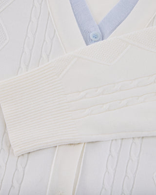 Double Color V-Neck Cardigan - White