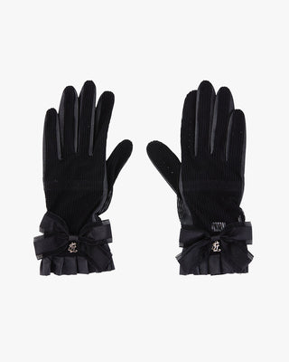 Sheepskin See through ribbon gloves (Black)