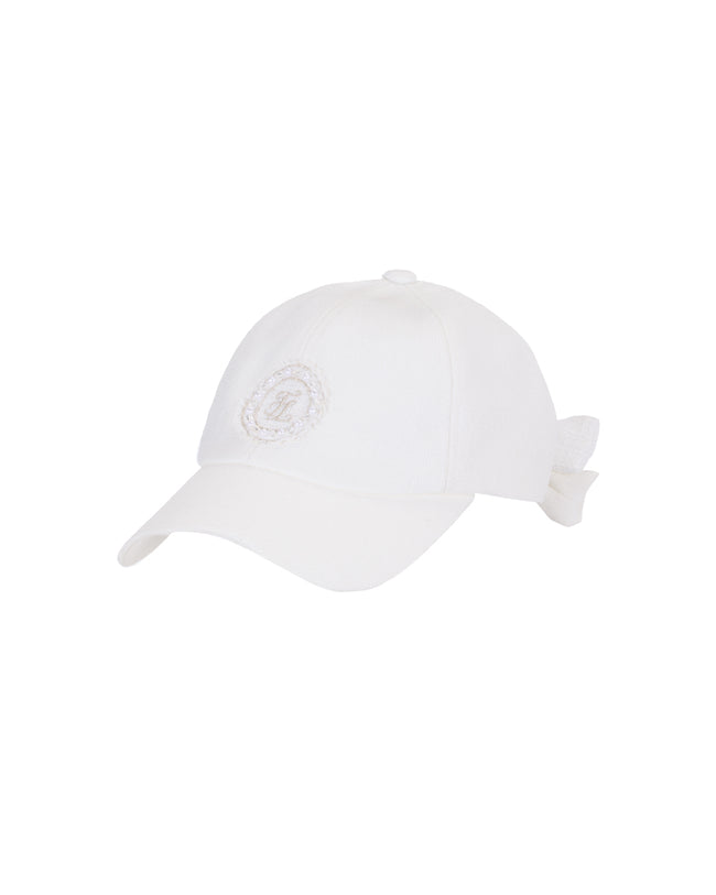 Tweed beaded emblem point cap - White