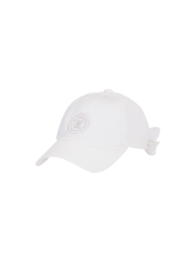 Tweed beaded emblem point cap - White