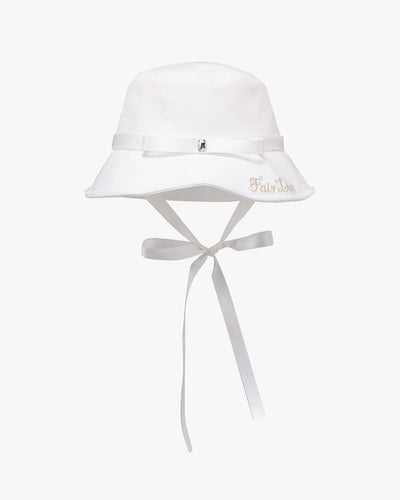 Crystal embellished ribbon bucket hat - White