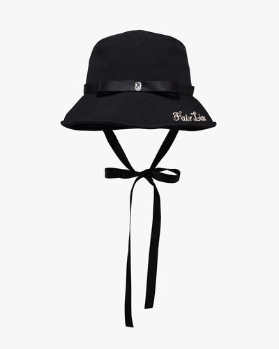 Crystal embellished ribbon bucket hat - Black