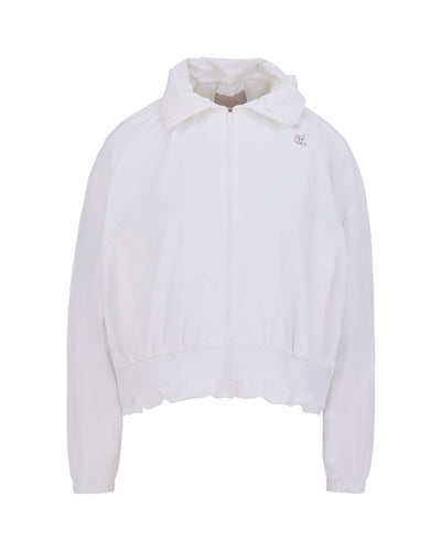 Ruffle Hem zip-up jumper - White