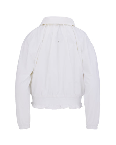 Ruffle Hem zip-up jumper - White