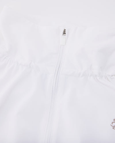 Ruffle Hem zip-up jumper - White