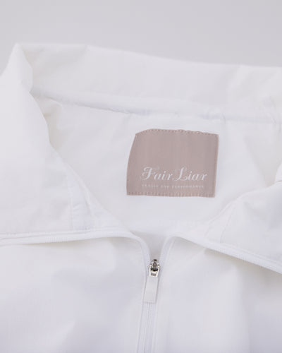 Ruffle Hem zip-up jumper - White