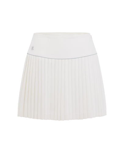 [FL signature] Silk twisted flare pleated skirt - White