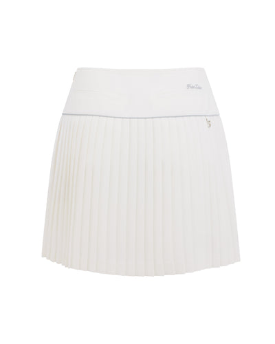 [FL signature] Silk twisted flare pleated skirt - White