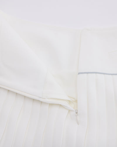 [FL signature] Silk twisted flare pleated skirt - White
