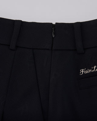 Lettering Jacquard Pleated Skirt - Black