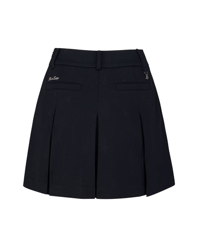 Lettering jacquard pleated skirt - Black