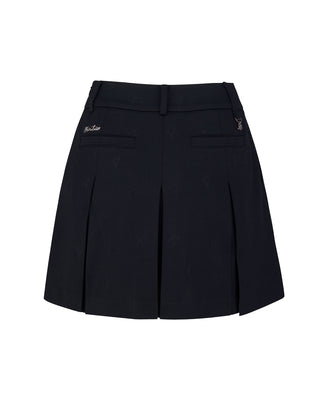 Lettering Jacquard Pleated Skirt - Black
