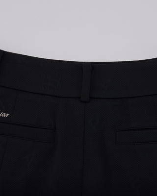 Lettering Jacquard Pleated Skirt - Black