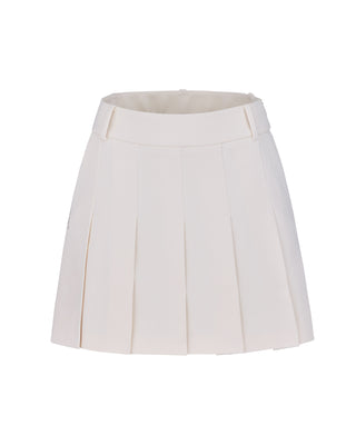 Lettering Jacquard Pleated Skirt - Cream