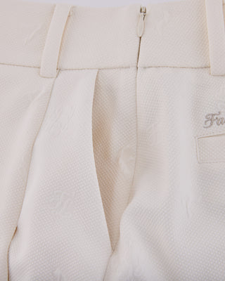 Lettering Jacquard Pleated Skirt - Cream