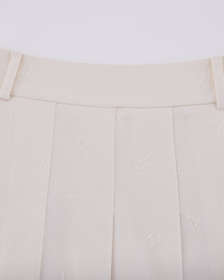 Lettering Jacquard Pleated Skirt - Cream