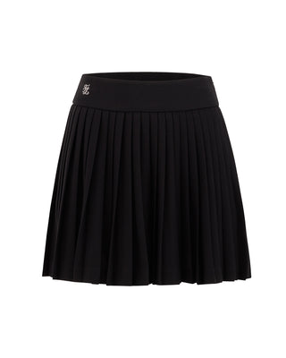 Pique pleated skirt - Black