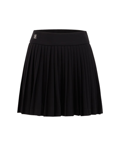 Pique pleated skirt - Black