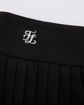 Pique pleated skirt - Black