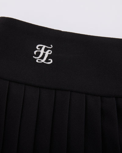 Pique pleated skirt - Black