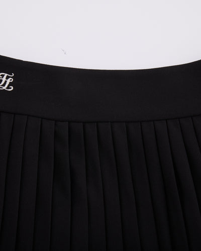 Pique pleated skirt - Black