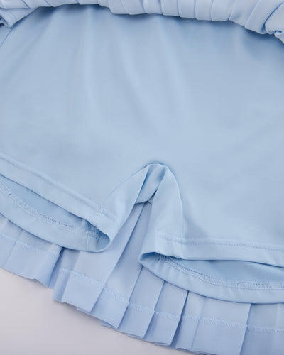 Pique pleated skirt - Light Blue