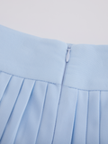 Pique pleated skirt - Light Blue