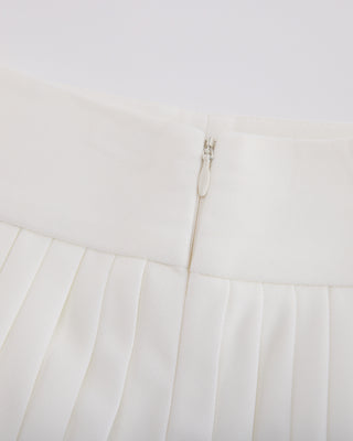 Pique pleated skirt - White