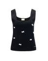 Square Neck Pearl ribbon vest - Black