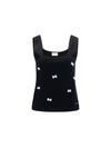 Square Neck Pearl ribbon vest - Black