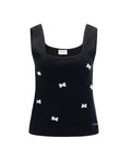 Square Neck Pearl ribbon vest - Black