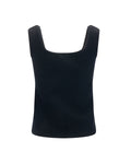 Square Neck Pearl ribbon vest - Black
