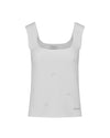 Square Neck Pearl ribbon vest - White