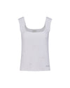 Square Neck Pearl ribbon vest - White