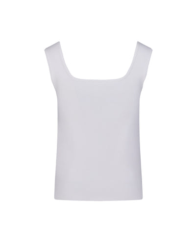 Square Neck Pearl ribbon vest - White