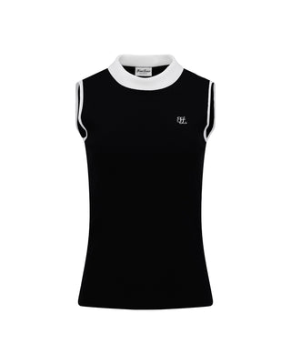 Detachable Lace Ribbon Sleeveless Knit - Black
