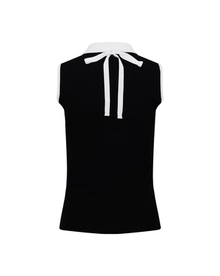 Detachable Lace Ribbon Sleeveless Knit - Black