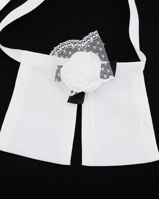 Detachable Lace Ribbon Sleeveless Knit - Black